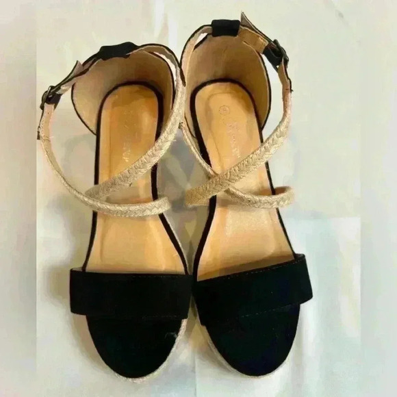 Women's Black Open Toe Espadrilles Dressy Platform Sandals Ankle Strap Size 8 - Picture 3 of 6